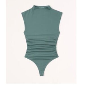 Abercrombie & Fitch Cotton-Modal Ruched Shell Bodysuit Teal Mock Neck Size XL